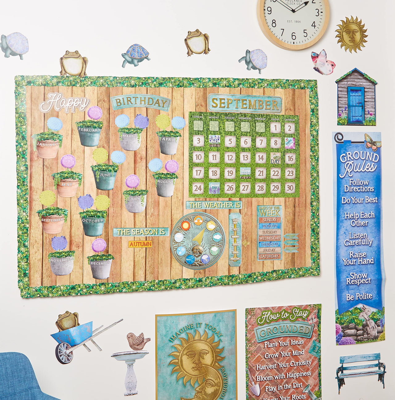 Eureka Curiosity Garden Mini Happy Birthday Bulletin Board Set for Teachers, 48 Pieces Garden Birthday