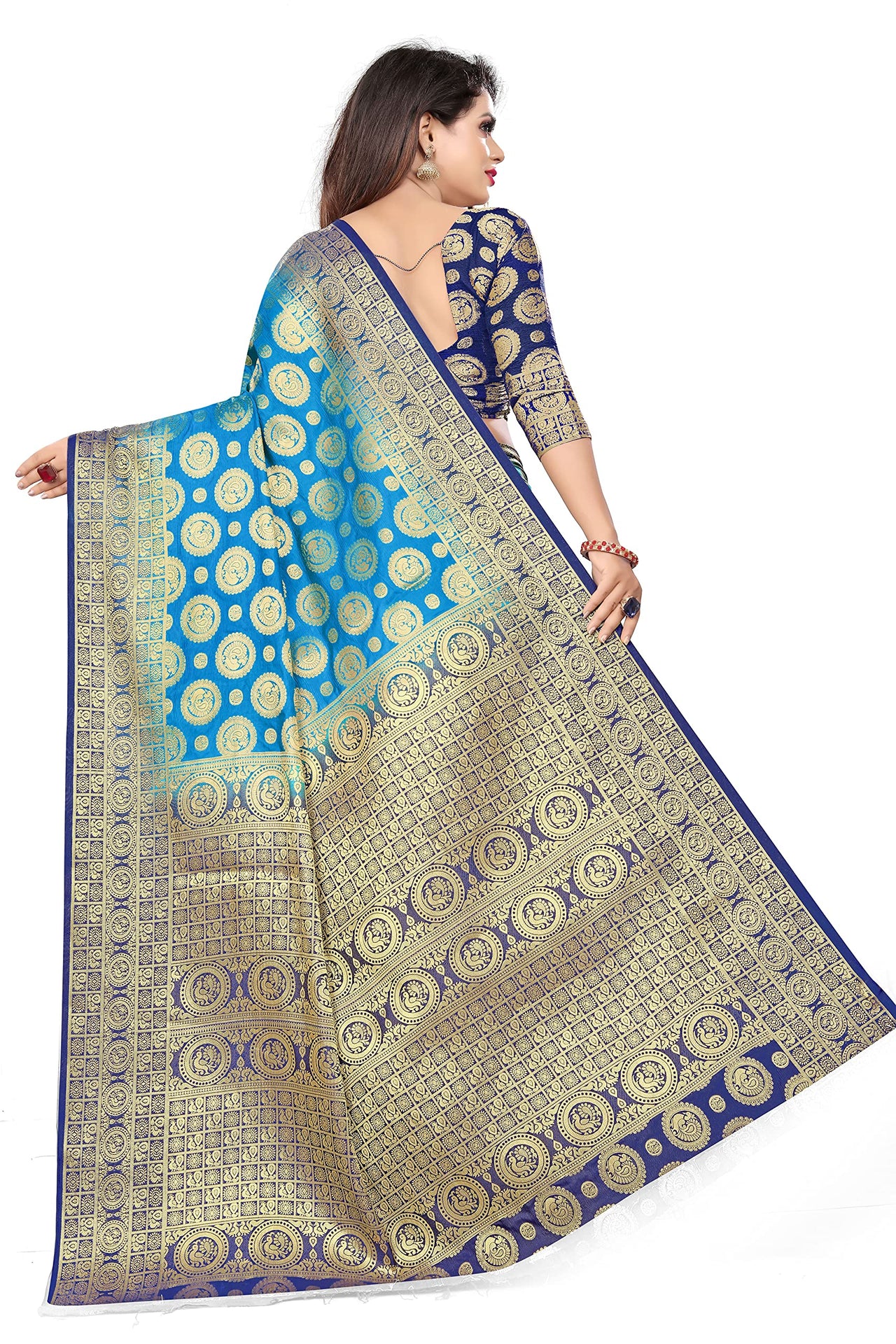 SATYAM WEAVES Women’s Daily/Party/Wedding/Casual Wear Rapier Jacquard Banarasi Cotton Silk Saree With Jacquard Designed Unstitched Blouse Piece
