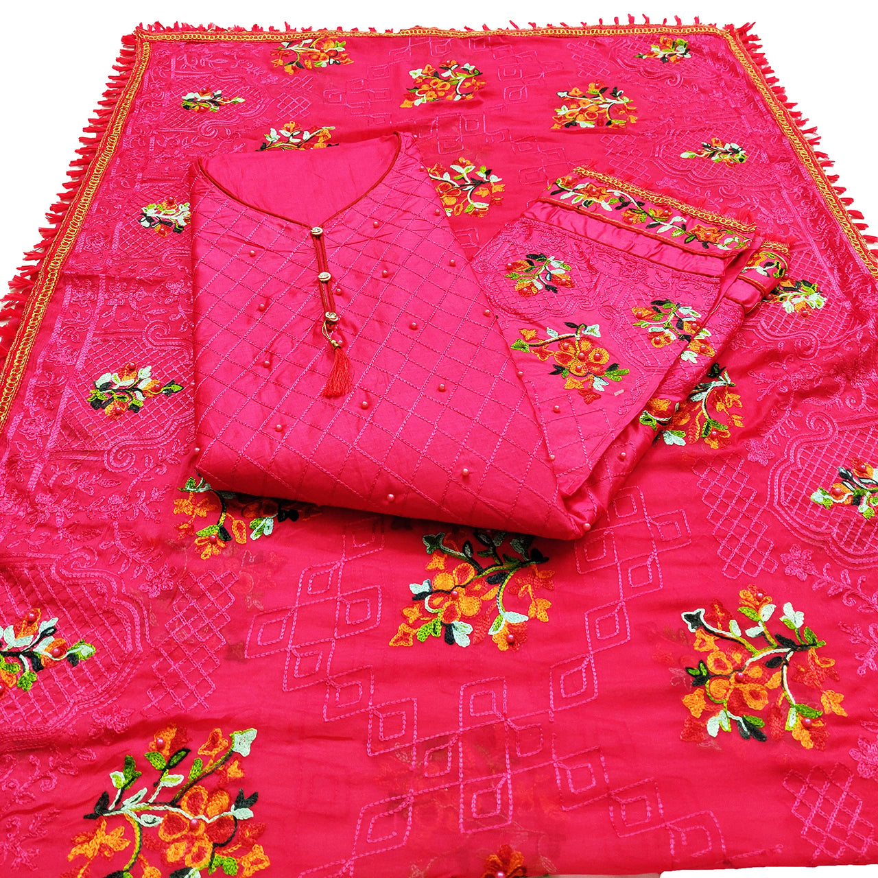 AAHIRA Women Jam Cotton Unstitched Salwar Suit Dress Material With Heavy Embriodery And Phulkari Dupatta(Free Size, Vidhya)