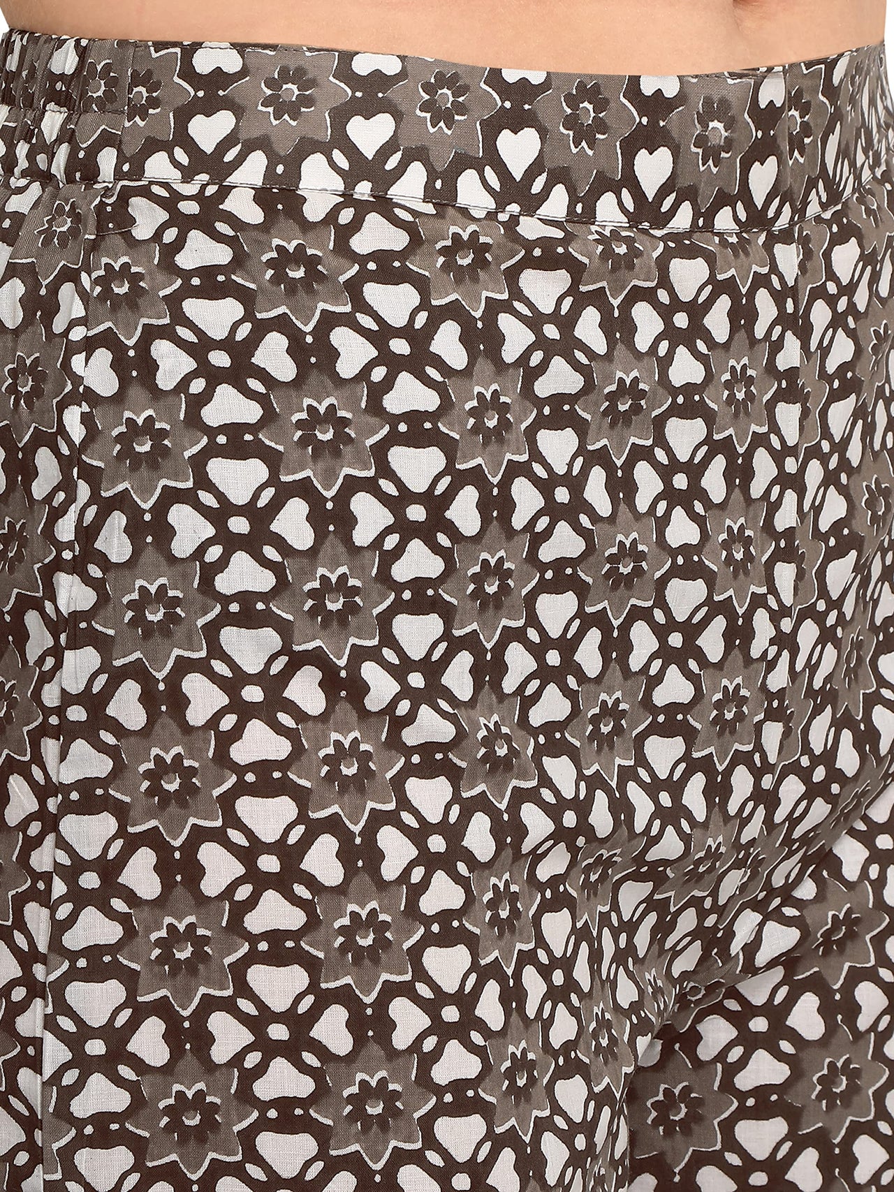 FIORRA Women's  Brown Straight Cotton Kurta with Palazzo and Dupatta