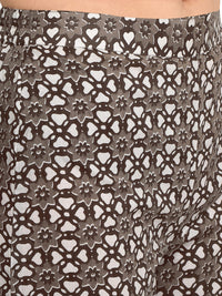 FIORRA Women's  Brown Straight Cotton Kurta with Palazzo and Dupatta