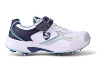 SG ARMOUR SPIKE Cricket Shoes : Unlock Peak Performance With Biomechanically Engineered Design And Advanced Stability (WHITE/NAVY/TEAL)