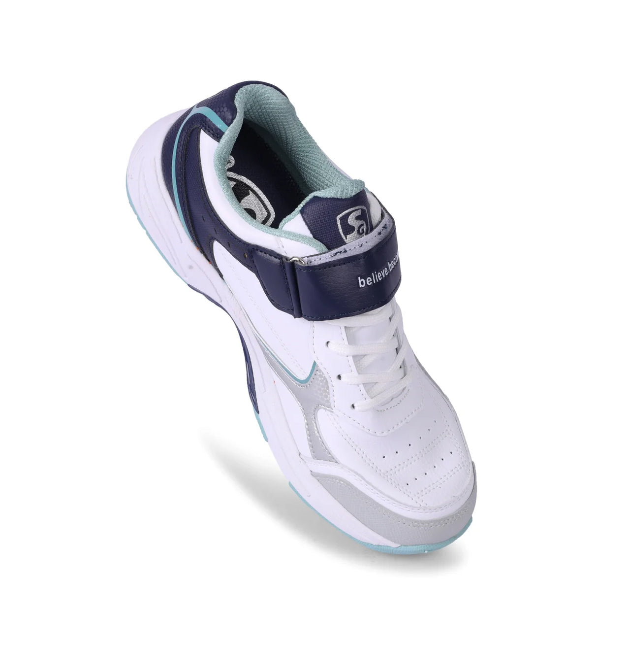 SG ARMOUR SPIKE Cricket Shoes : Unlock Peak Performance With Biomechanically Engineered Design And Advanced Stability (WHITE/NAVY/TEAL)