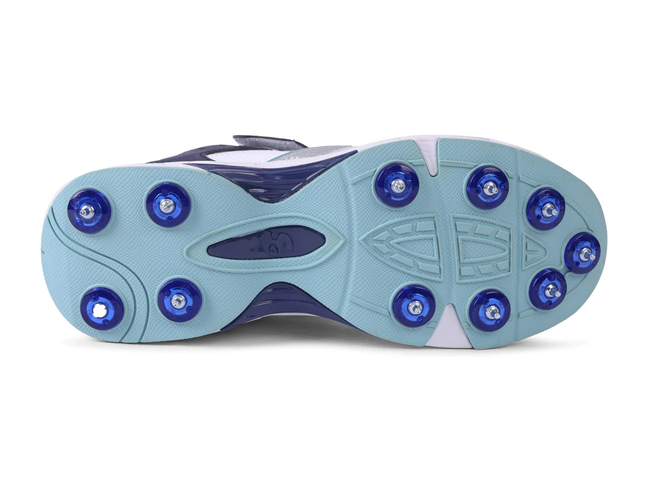 SG ARMOUR SPIKE Cricket Shoes : Unlock Peak Performance With Biomechanically Engineered Design And Advanced Stability (WHITE/NAVY/TEAL)