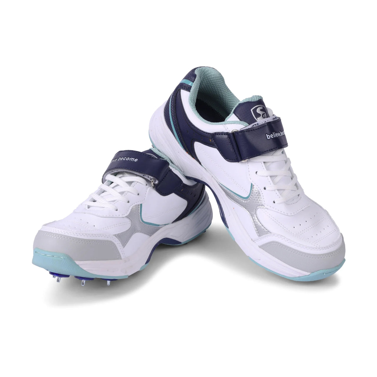 SG ARMOUR SPIKE Cricket Shoes : Unlock Peak Performance With Biomechanically Engineered Design And Advanced Stability (WHITE/NAVY/TEAL)
