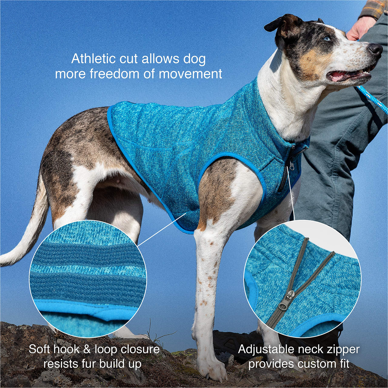 Kurgo Core Dog Sweater, Knit Dog Sweater With Fleece Lining, Cold Weather Pet Jacket, Zipper Opening for Harness, Adjustable Neck, Year-Round Sweater for Extra Large Dogs (Heather Blue, X-Large) Heather Blue