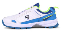 SG CLUB 6.0 Cricket Shoe: Classic White With Royal Blue And Lime Accents For Style And Performance