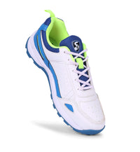 SG CLUB 6.0 Cricket Shoe: Classic White With Royal Blue And Lime Accents For Style And Performance