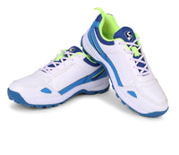 SG CLUB 6.0 Cricket Shoe: Classic White With Royal Blue And Lime Accents For Style And Performance