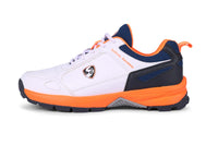 SG CLUB 6.0 Cricket Shoe: Classic White With Navy And Orange Accents For Style And Performance