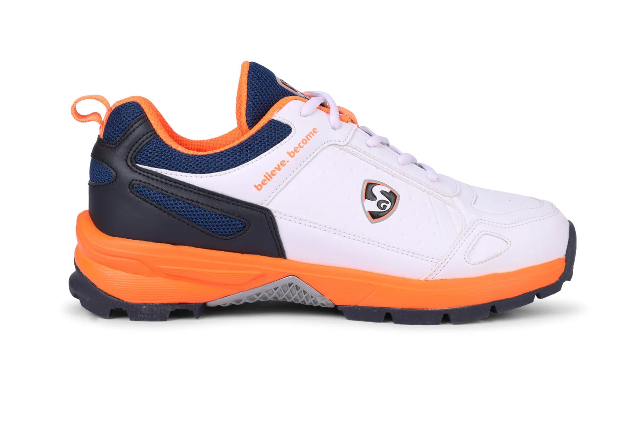 SG CLUB 6.0 Cricket Shoe: Classic White With Navy And Orange Accents For Style And Performance