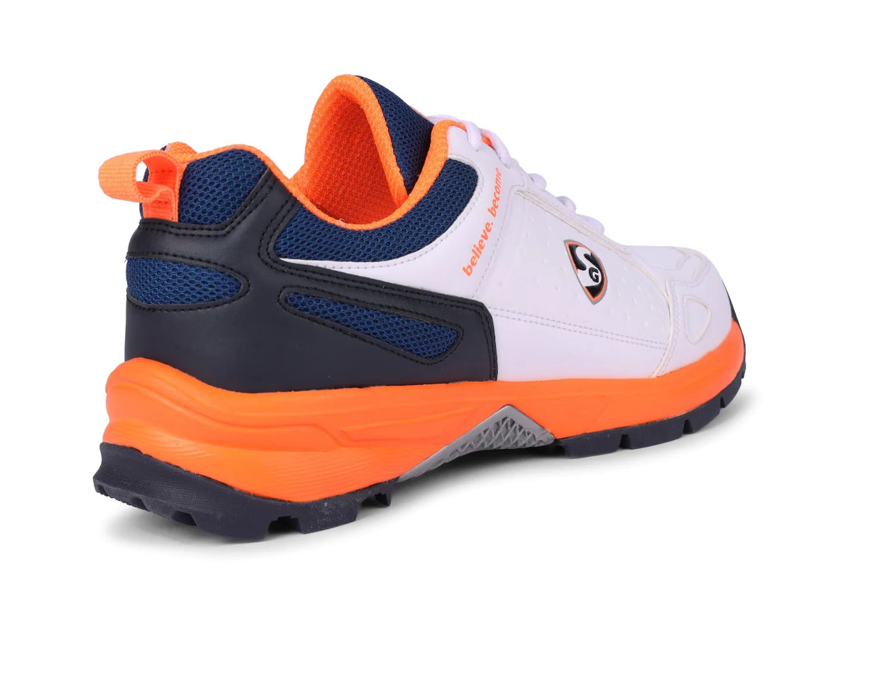 SG CLUB 6.0 Cricket Shoe: Classic White With Navy And Orange Accents For Style And Performance