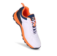 SG CLUB 6.0 Cricket Shoe: Classic White With Navy And Orange Accents For Style And Performance