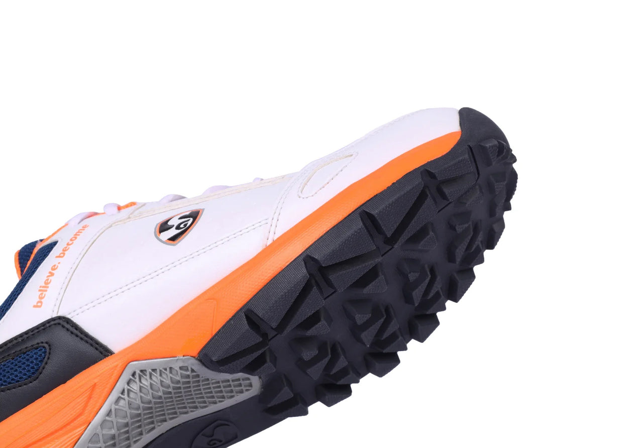 SG CLUB 6.0 Cricket Shoe: Classic White With Navy And Orange Accents For Style And Performance