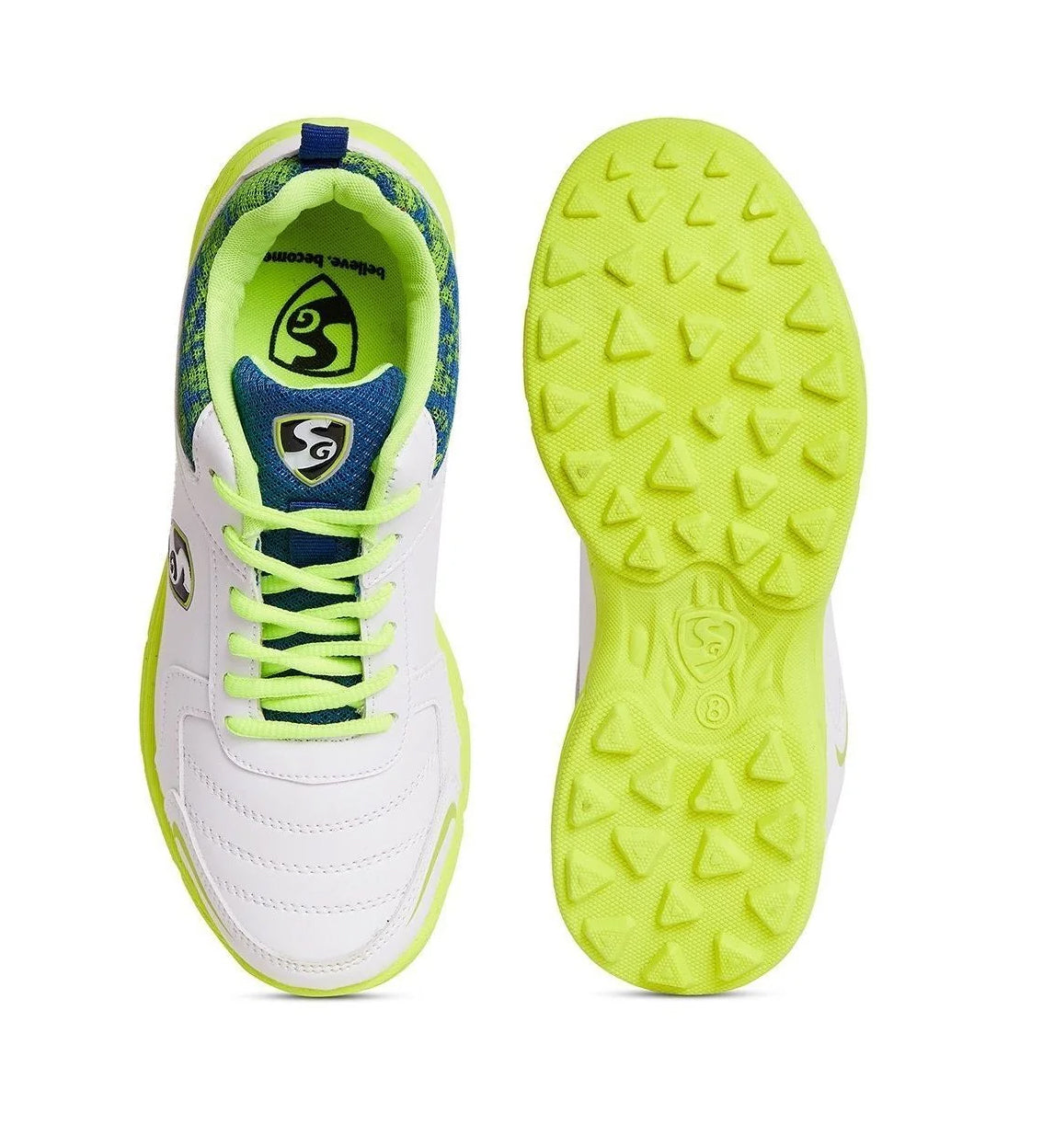 SG Savage Stud Shoe: Dynamic Royal Blue & Lime Cricket Footwear