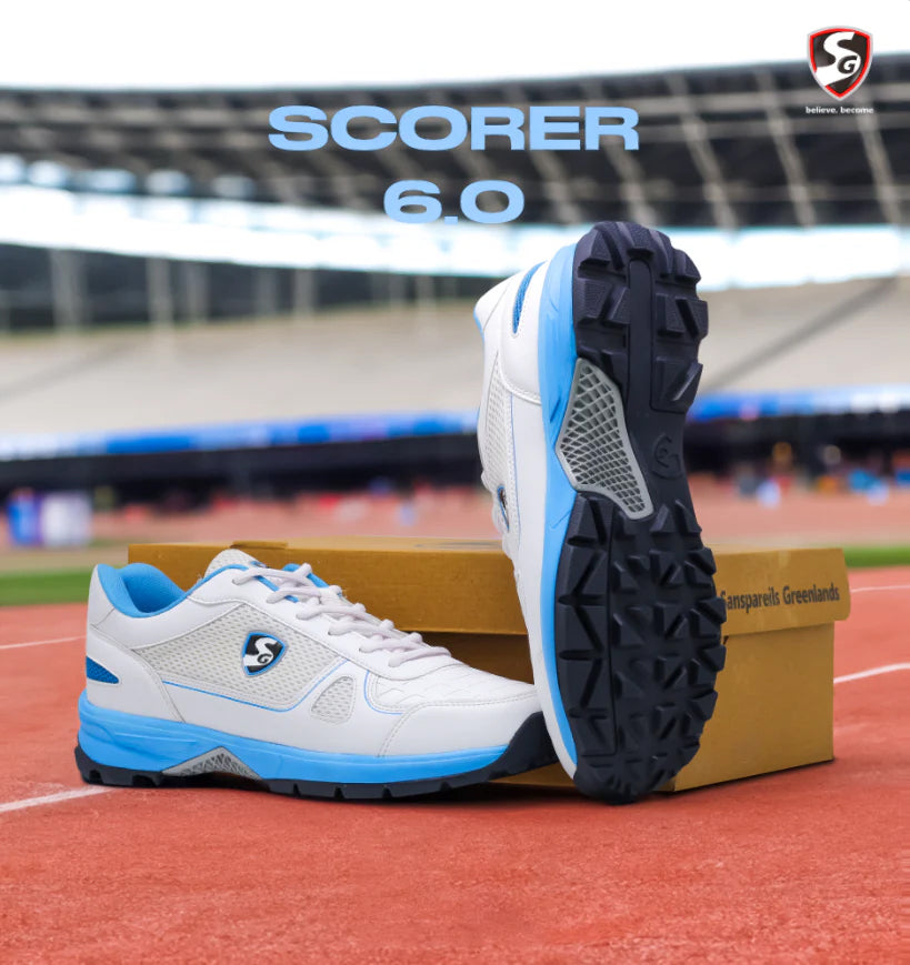 SG SCORER 6.0 Cricket Shoe Design For Performance On The Field - White/Aqua/Black