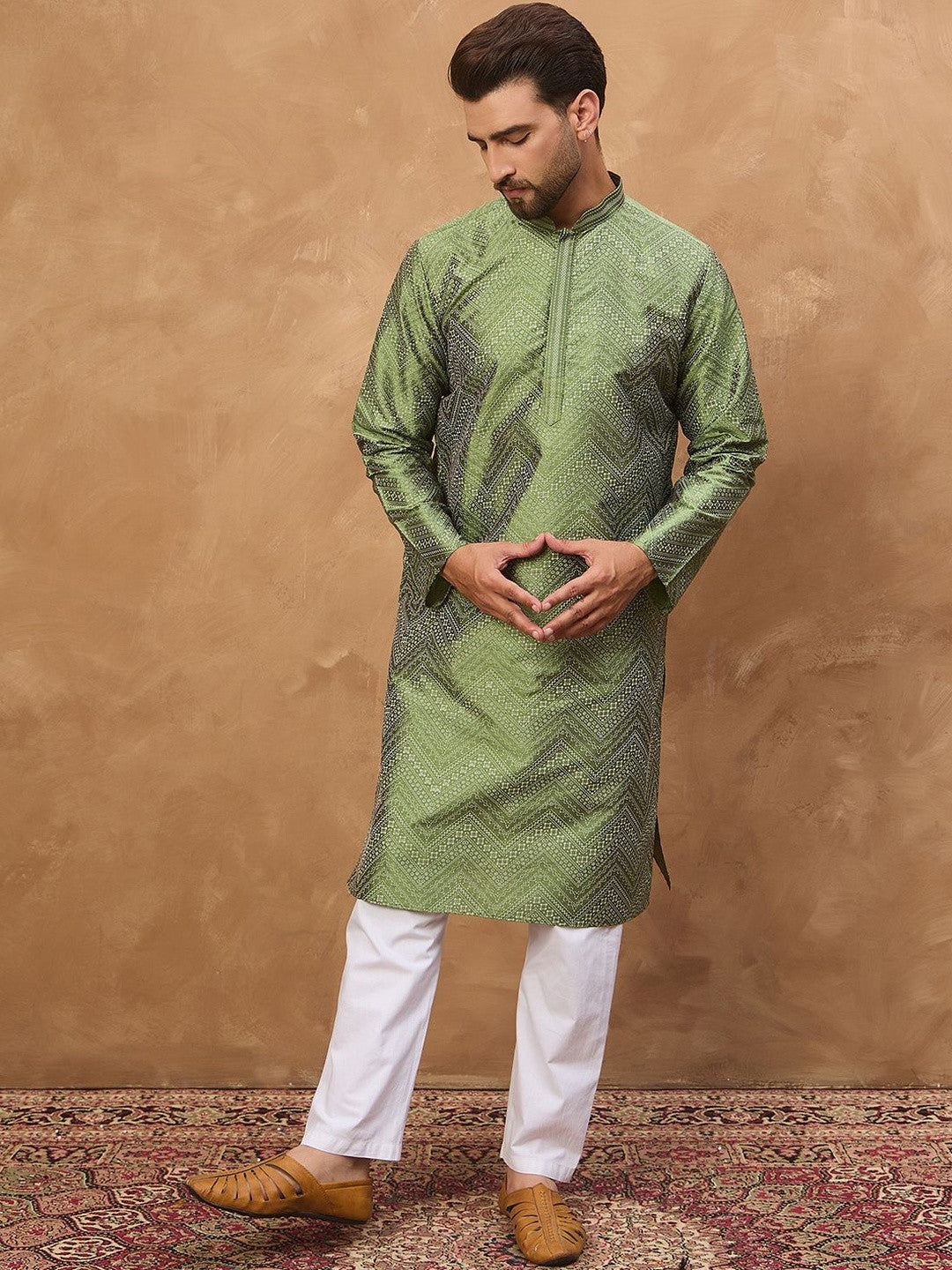 House of Pataudi Printed Mandarin Collar Kurtas