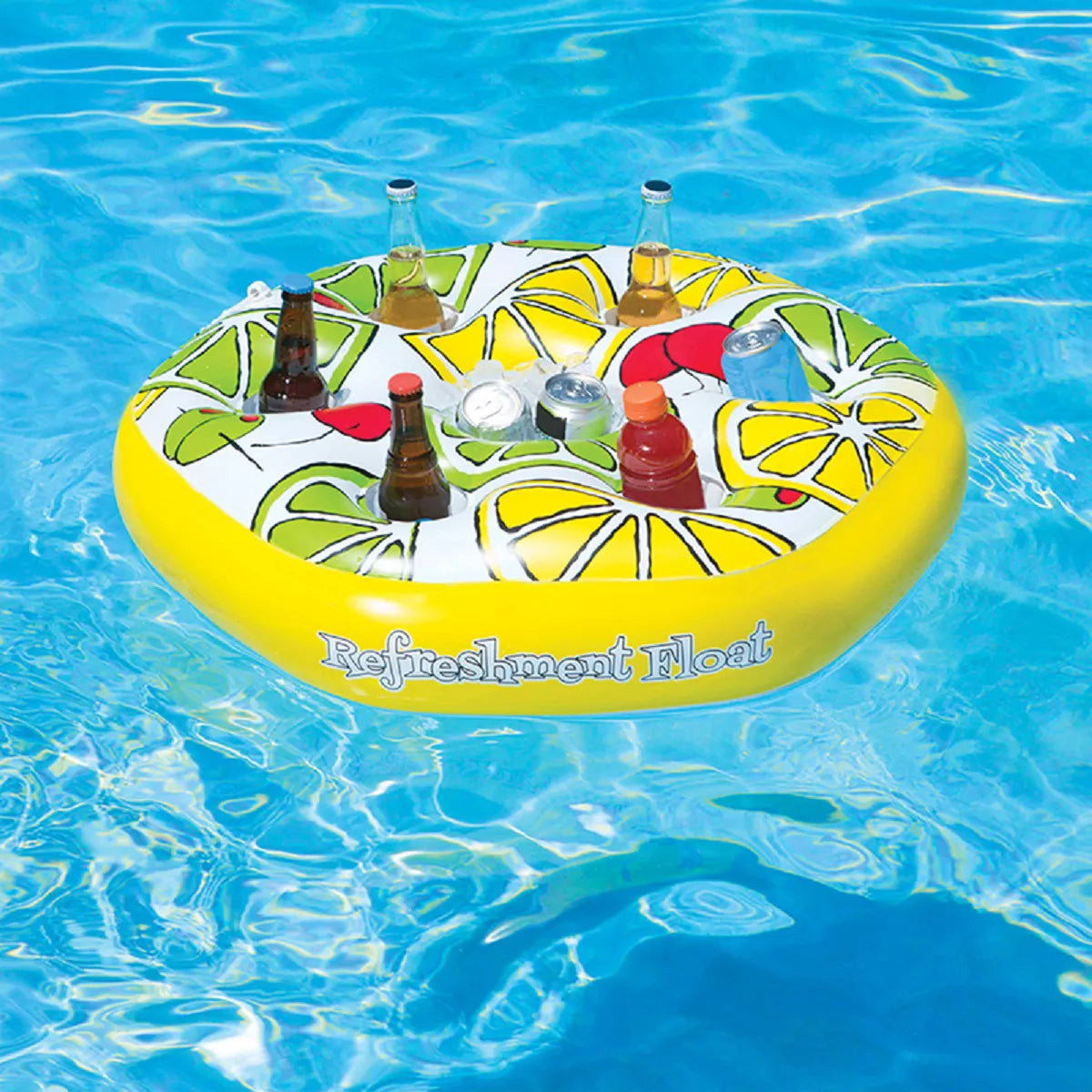 Pool Central Inflatable 6 Beverage Refreshment Float - 29” - Yellow, White and Green