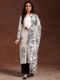 Monochrome Printed Silk Blend Straight Suit with Dupatta
