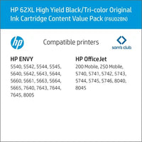 HP 62XL High Yield Ink, Combo Pack, 2 Pack