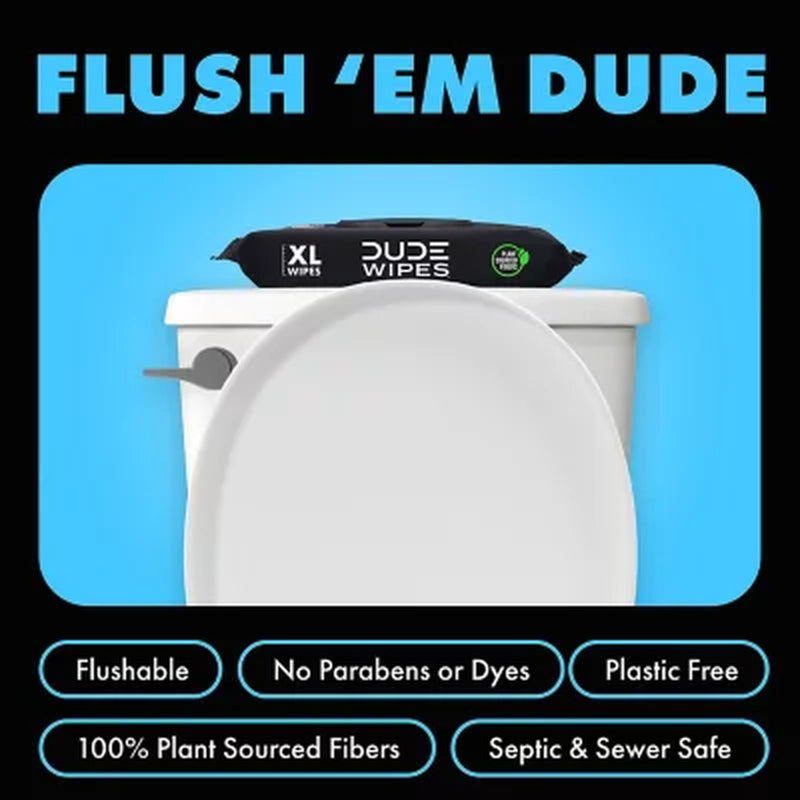 DUDE WIPES XL Flushable Wipes, Fragrance Free, 8 Ct., 400 Wipes