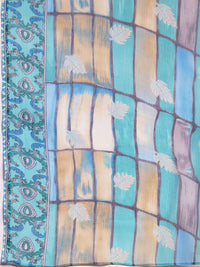 Blue Printed Silk Blend Straight Suit with Dupatta