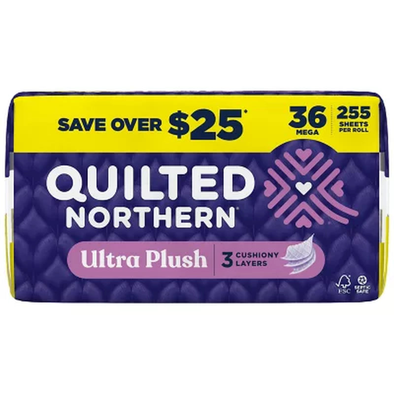 Quilted Northern Ultra Plush 3-Ply Toilet Paper 36 Rolls, 255 Sheets/Roll
