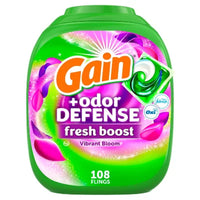 Gain Flings! Odor Defense Fresh Boost Laundry Detergent Pacs, Vibrant Bloom, 108 Ct.