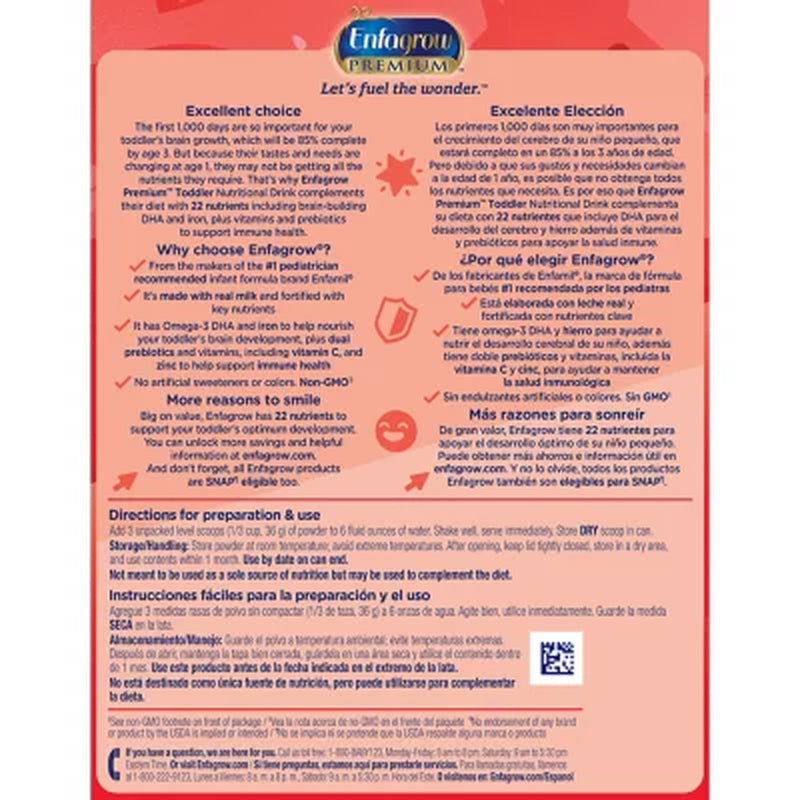 Enfagrow Premium Toddler Nutritional Drink, Milk-Flavored, 36.6 Oz.