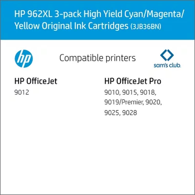 HP 962XL High Yield 3 Pack Cyan/Magenta/Yellow Original Ink Cartridge