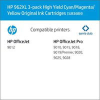HP 962XL High Yield 3 Pack Cyan/Magenta/Yellow Original Ink Cartridge