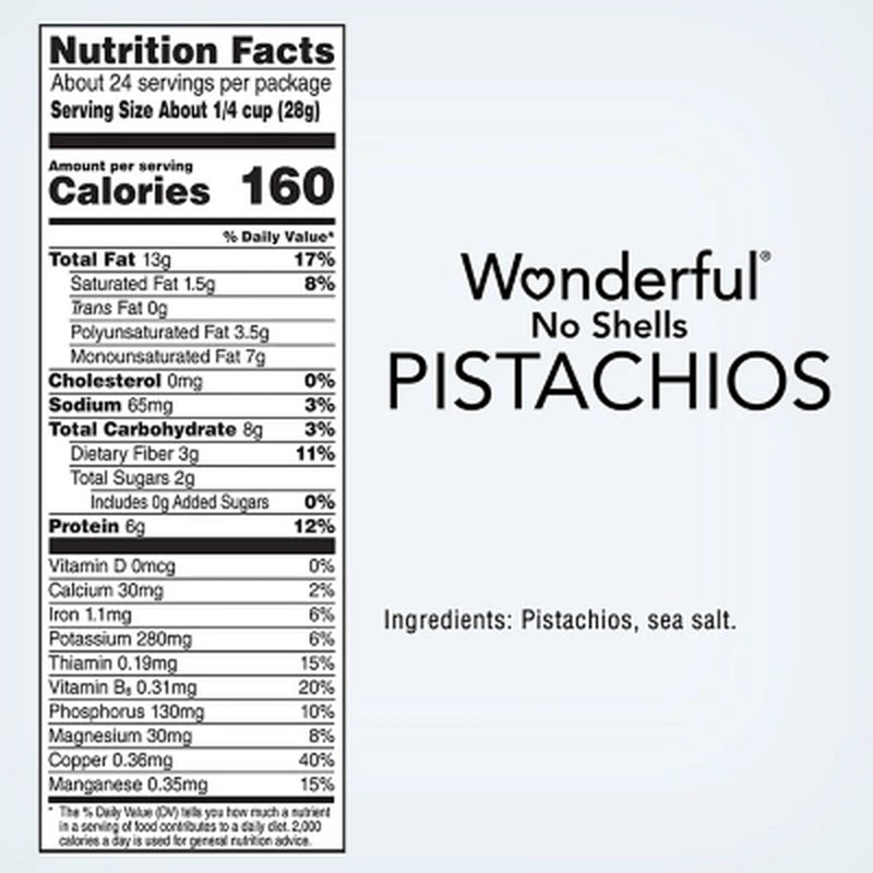 Wonderful Lightly Salted Pistachios, No Shells, 24 Oz.
