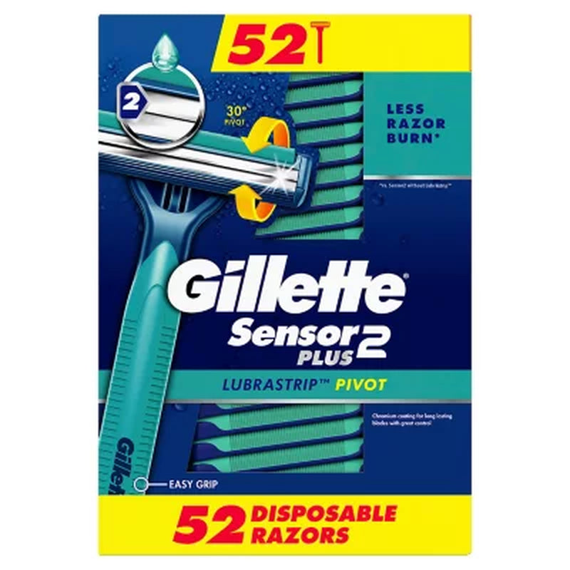 Gillette Sensor2 plus Lubrastrip Pivoting Head Disposable Razors, 52 Ct.