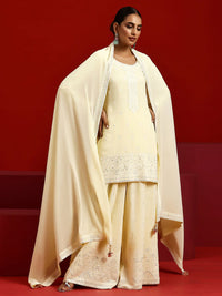 Libas Art Yellow Embroidered Georgette Straight Suit with Dupatta