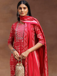 Pink Printed Silk Blend Straight Suit with Dupatta