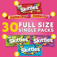 Starburst & Skittles Chewy Candy, Variety Box, Full Size, 30 Pk.