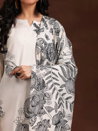 Monochrome Printed Silk Blend Straight Suit with Dupatta