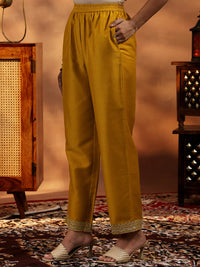 Mustard Yoke Design Silk Blend A-Line Kurta with Palazzos & Dupatta