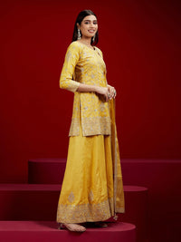 Libas Art Yellow Embroidered Silk Straight Suit with Dupatta