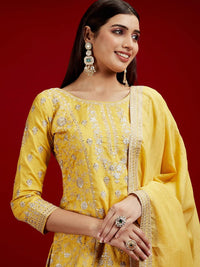 Libas Art Yellow Embroidered Silk Straight Suit with Dupatta
