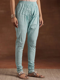 Blue Printed Cotton A-Line Kurta with Churidar & Dupatta