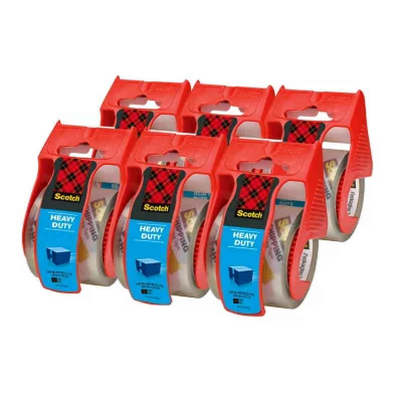 Scotch Heavy Duty Shipping Packaging Tape Dispensers, 1.88" X 27.7 Yd, 6 Pack