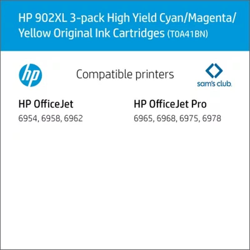 HP 902XL High-Yield Cyan, Magenta, Yellow Original Ink Cartridge, 3/Pk