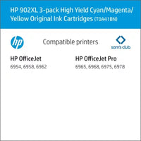 HP 902XL High-Yield Cyan, Magenta, Yellow Original Ink Cartridge, 3/Pk