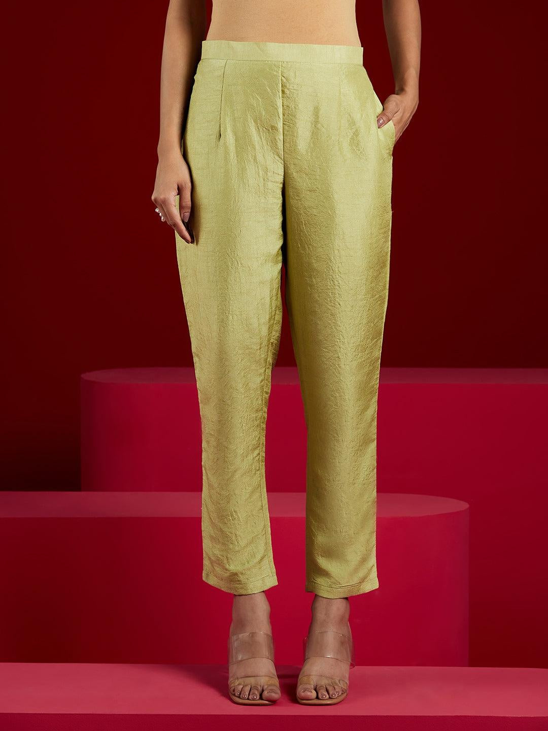 Libas Art Green Embroidered Silk A-Line Kurta with Trousers & Dupatta