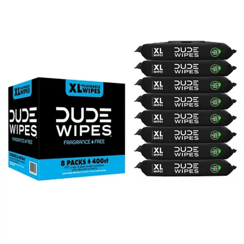 DUDE WIPES XL Flushable Wipes, Fragrance Free, 8 Ct., 400 Wipes
