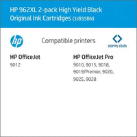 HP 962XL High Yield, Black Original Ink Cartridge, 2 Pack