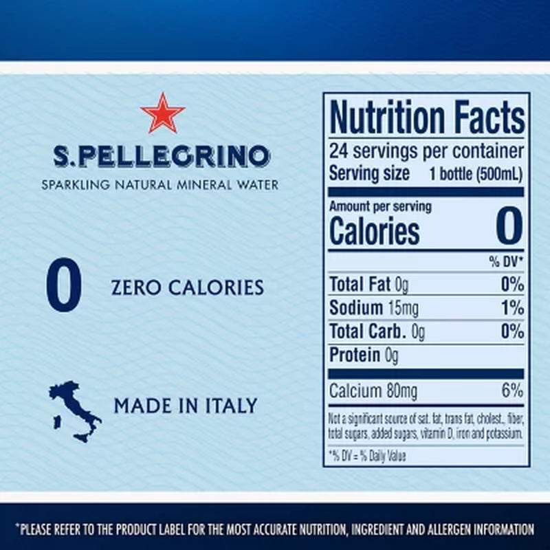 S.Pellegrino Sparkling Natural Mineral Water 16.9 Fl. Oz., 24 Pk.