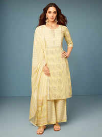 Yellow Printed Cotton Straight Suit with Dupatta