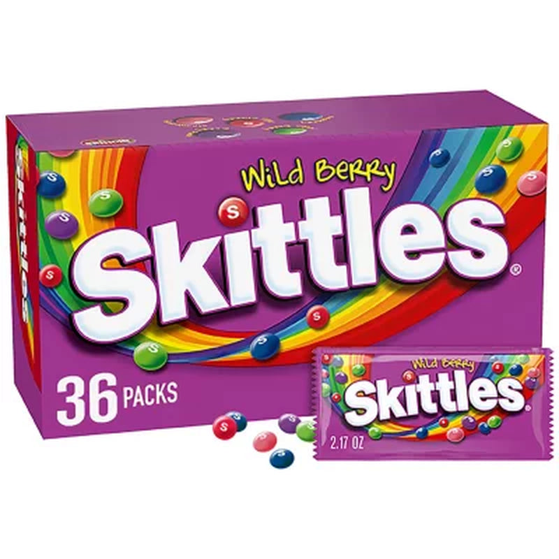 Skittles Wild Berry Fruity Chewy Candy Full Size Bulk Pack 2.17 Oz., 36 Ct.
